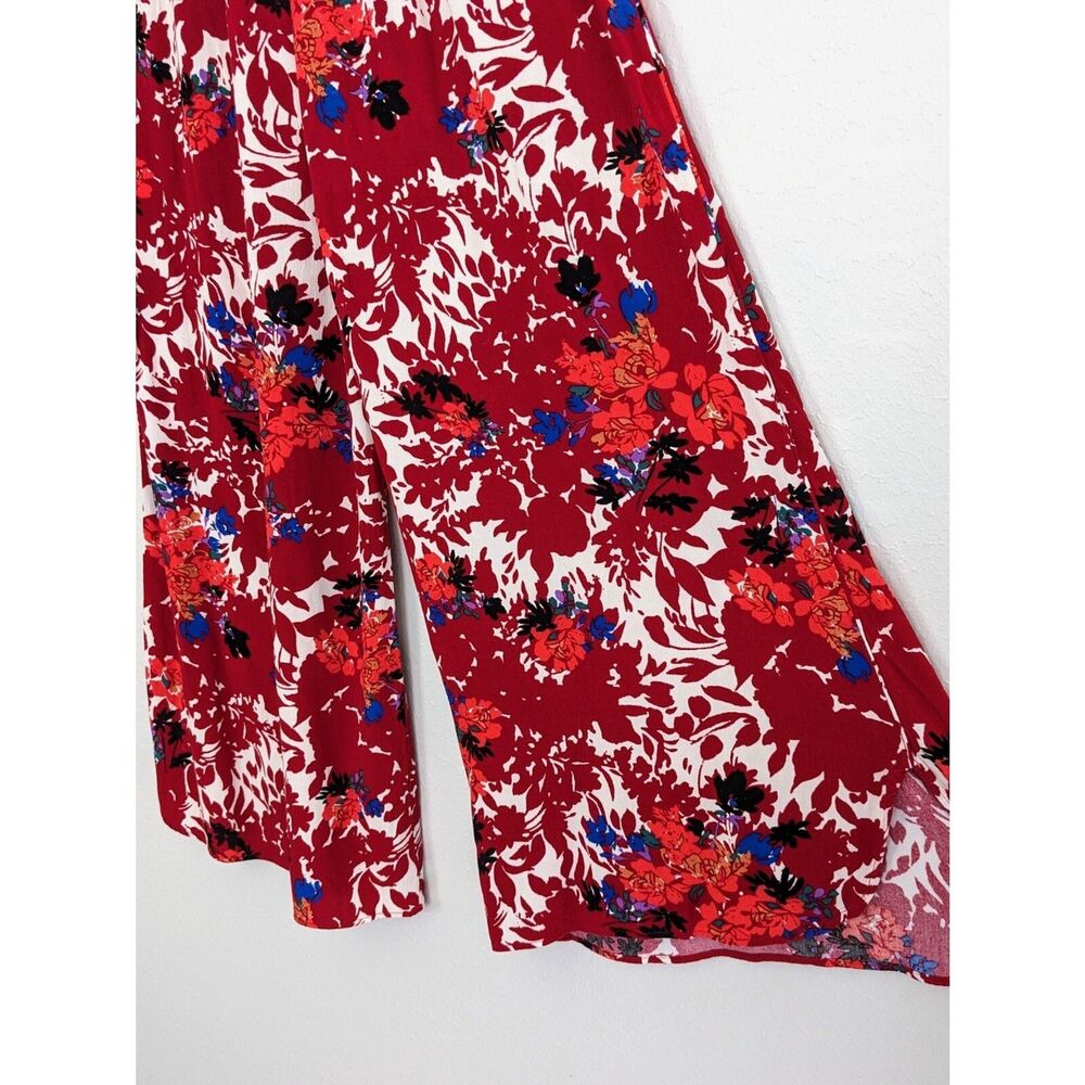 Free People Late Night Wide Leg Pants Floral Elastic Waist XS Red Blue - Picture 4 of 6